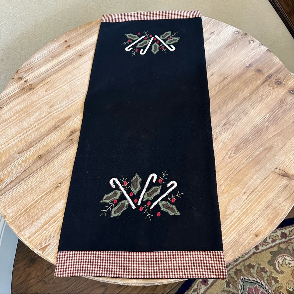 Home Collections by Raghu-red, green & black candy cane table runner/linen